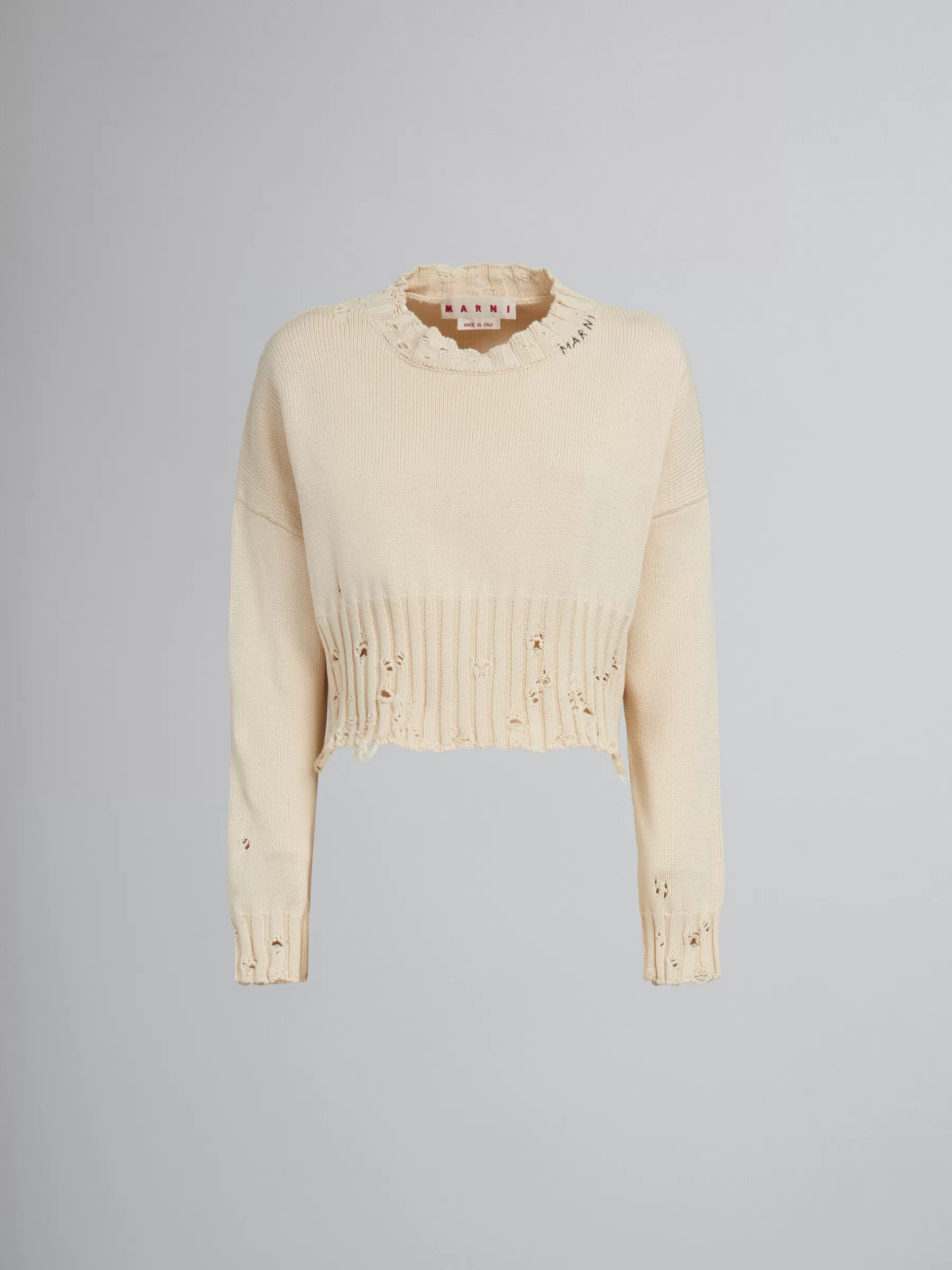 Marni White Cotton Cropped Sweater STONEWHITE Sale
