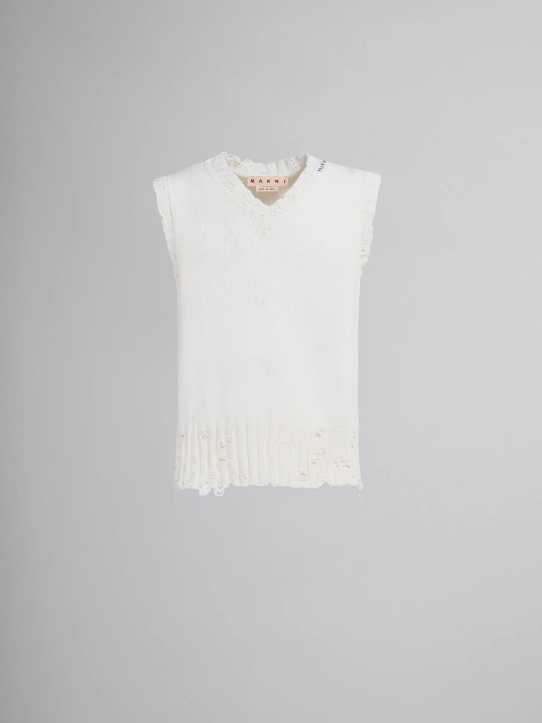 Marni White Cotton V-neck Vest LILYWHITE Outlet