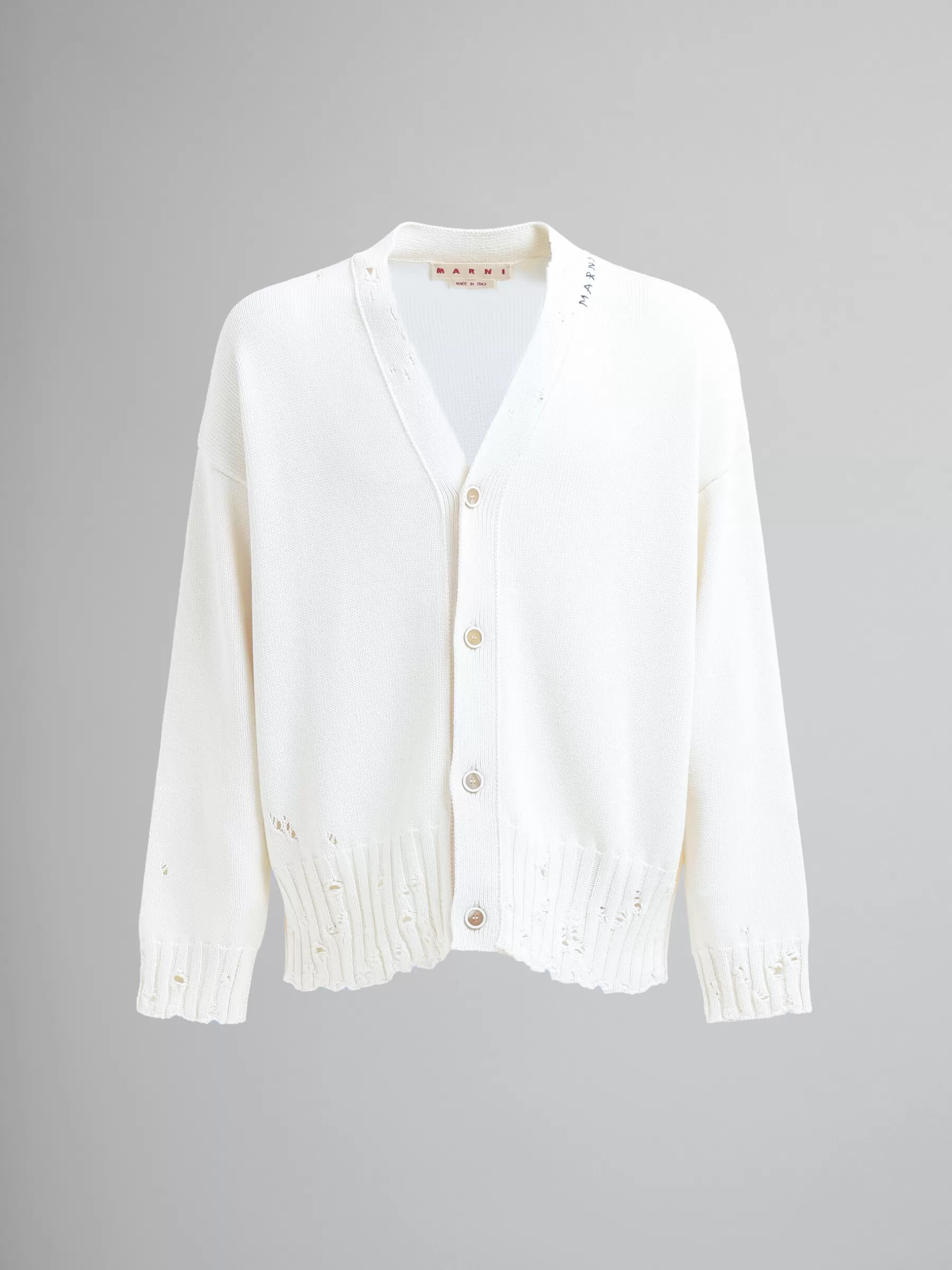 Marni White Dishevelled Cotton Cardigan With Mending LILYWHITE Hot