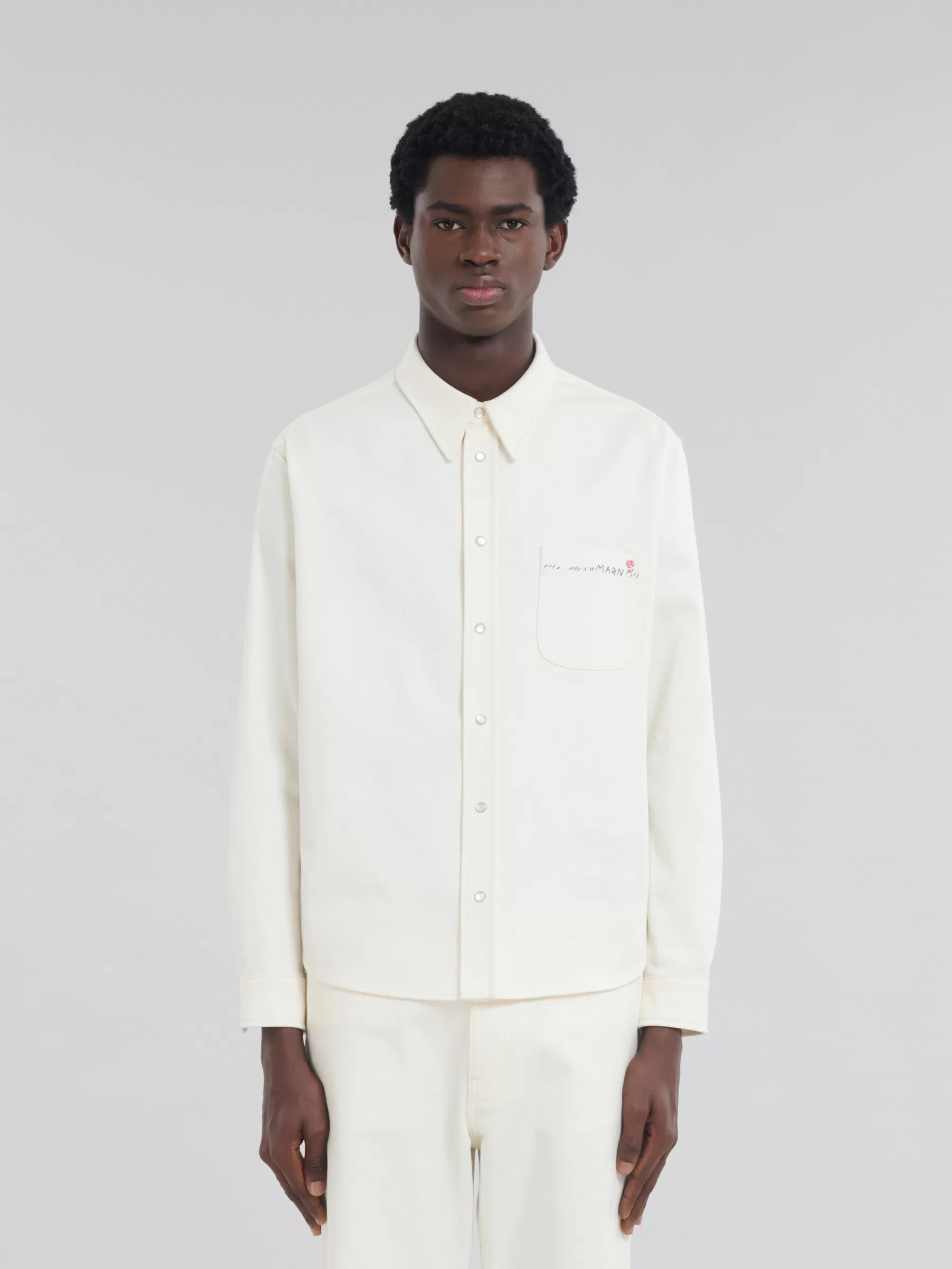 Marni White Drill Shirt With Mending LILYWHITE Best Sale