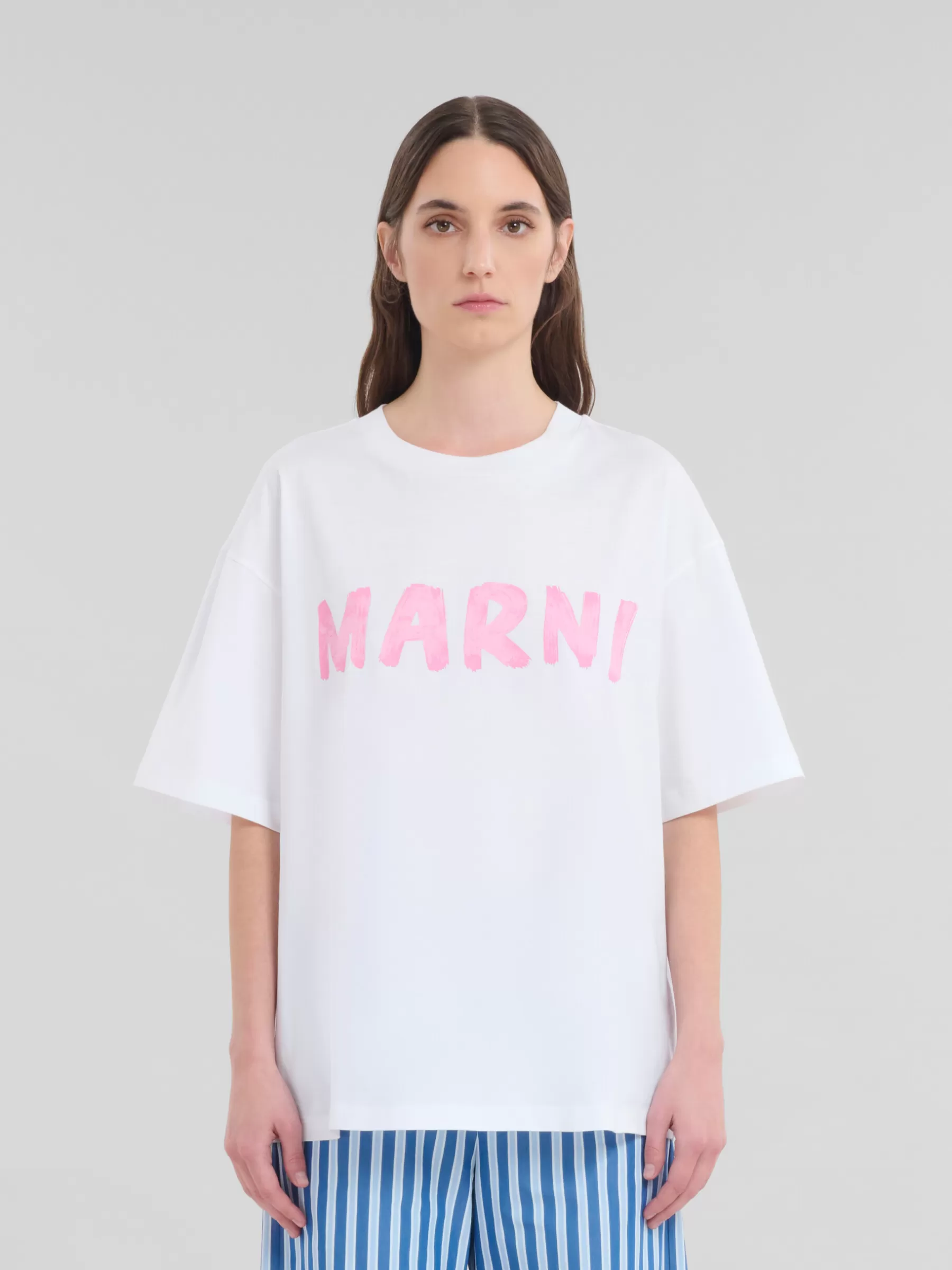 Marni White Organic Cotton T-shirt With Logo LILYWHITE Best Sale