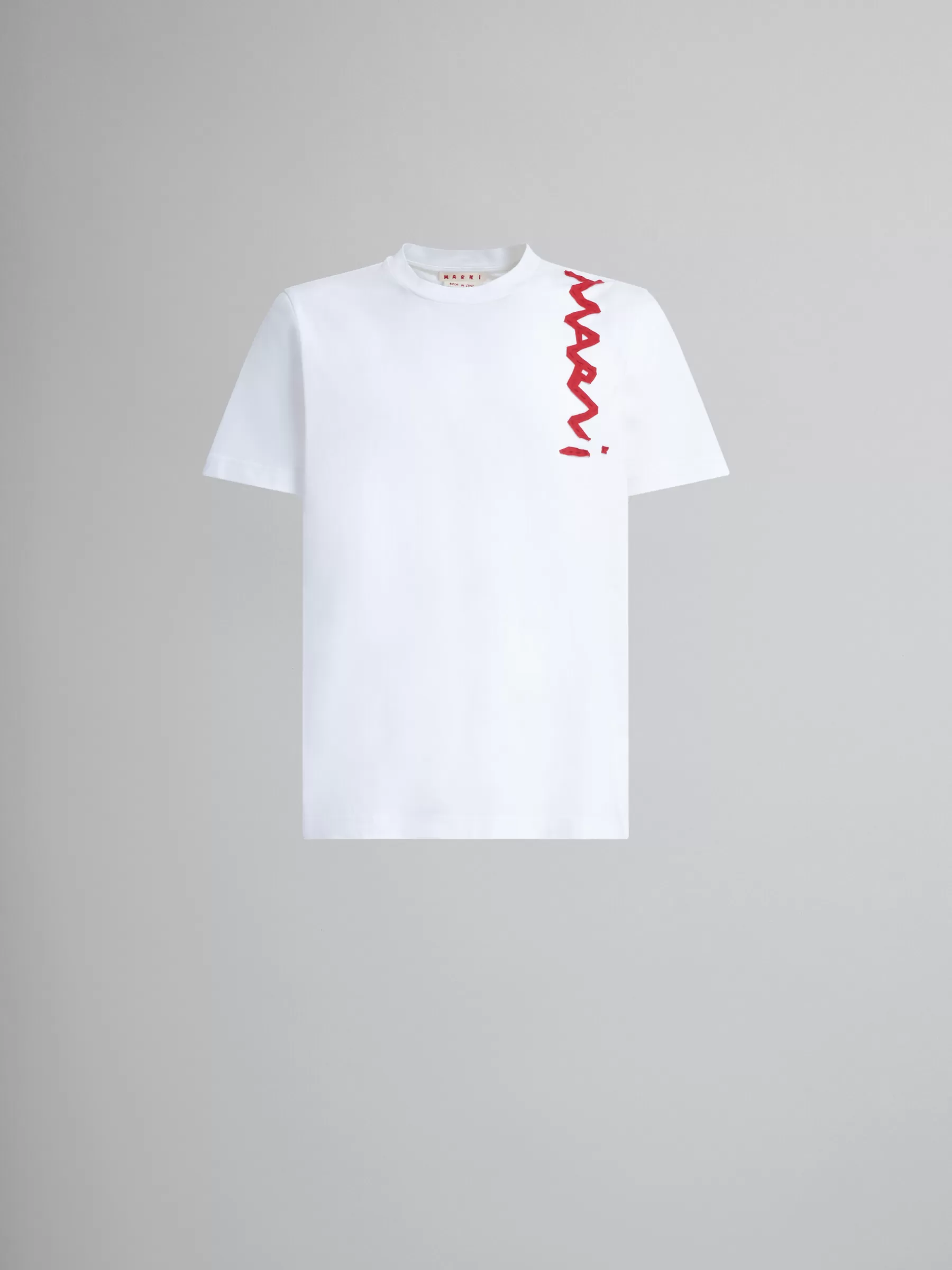 Marni White Organic Cotton T-shirt With Mending Logo LILYWHITE Flash Sale