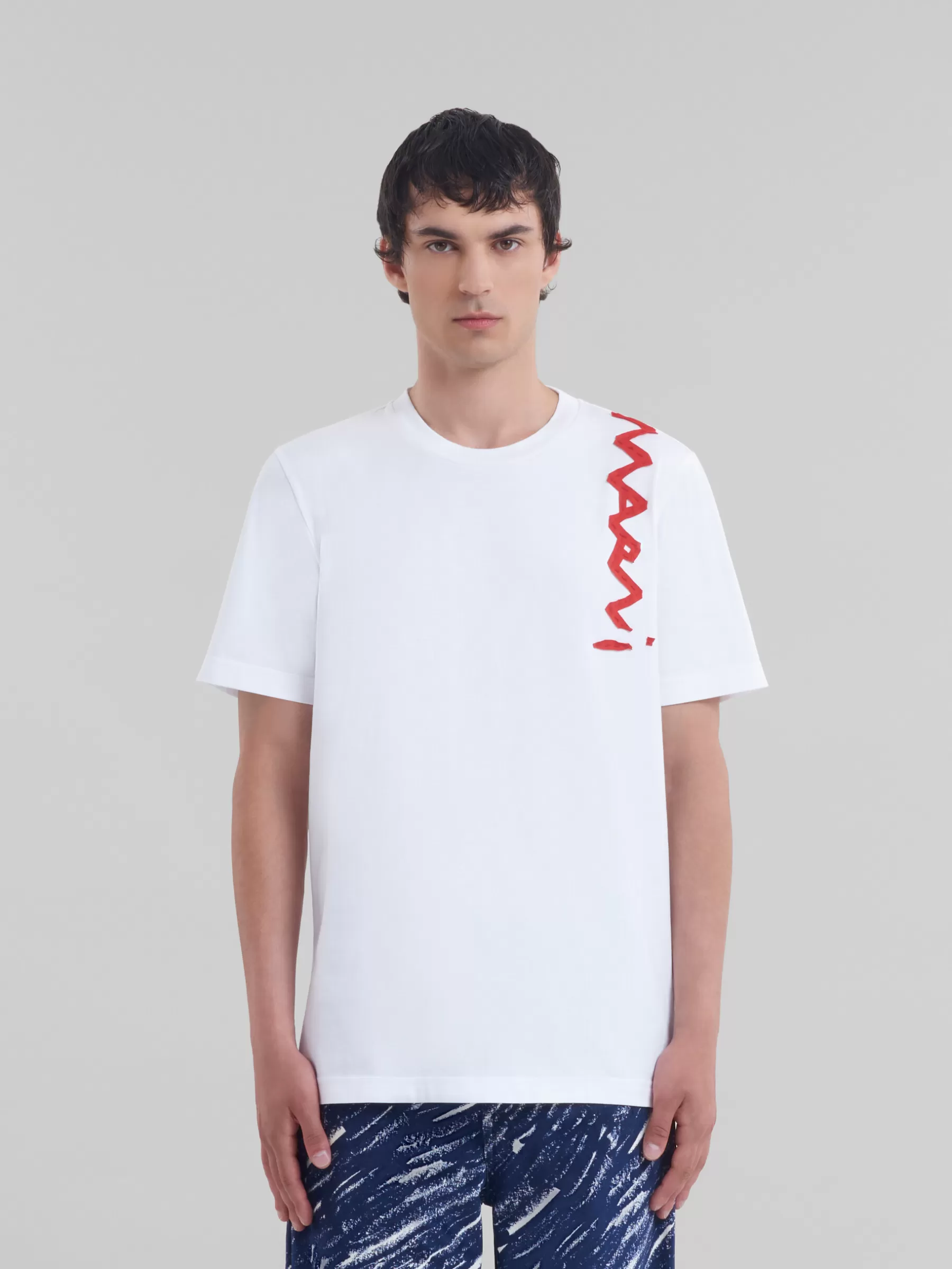 Marni White Organic Cotton T-shirt With Mending Logo LILYWHITE Flash Sale