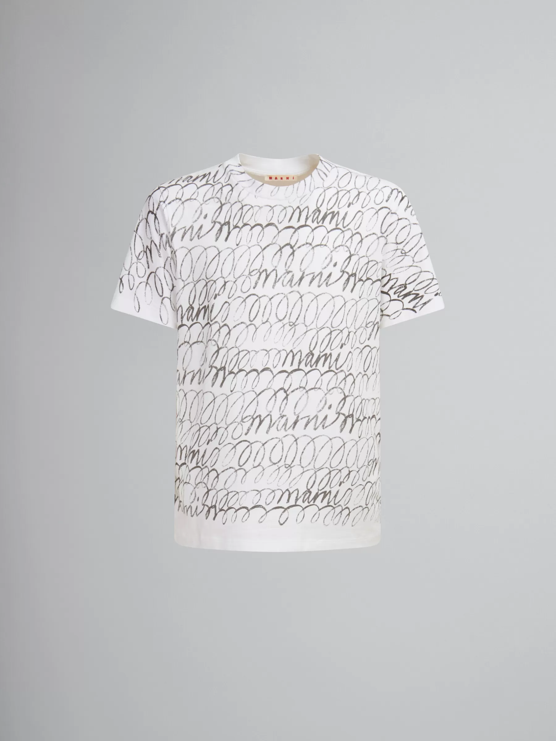 Marni White Organic Cotton T-shirt With Scribble Motif LILYWHITE Hot