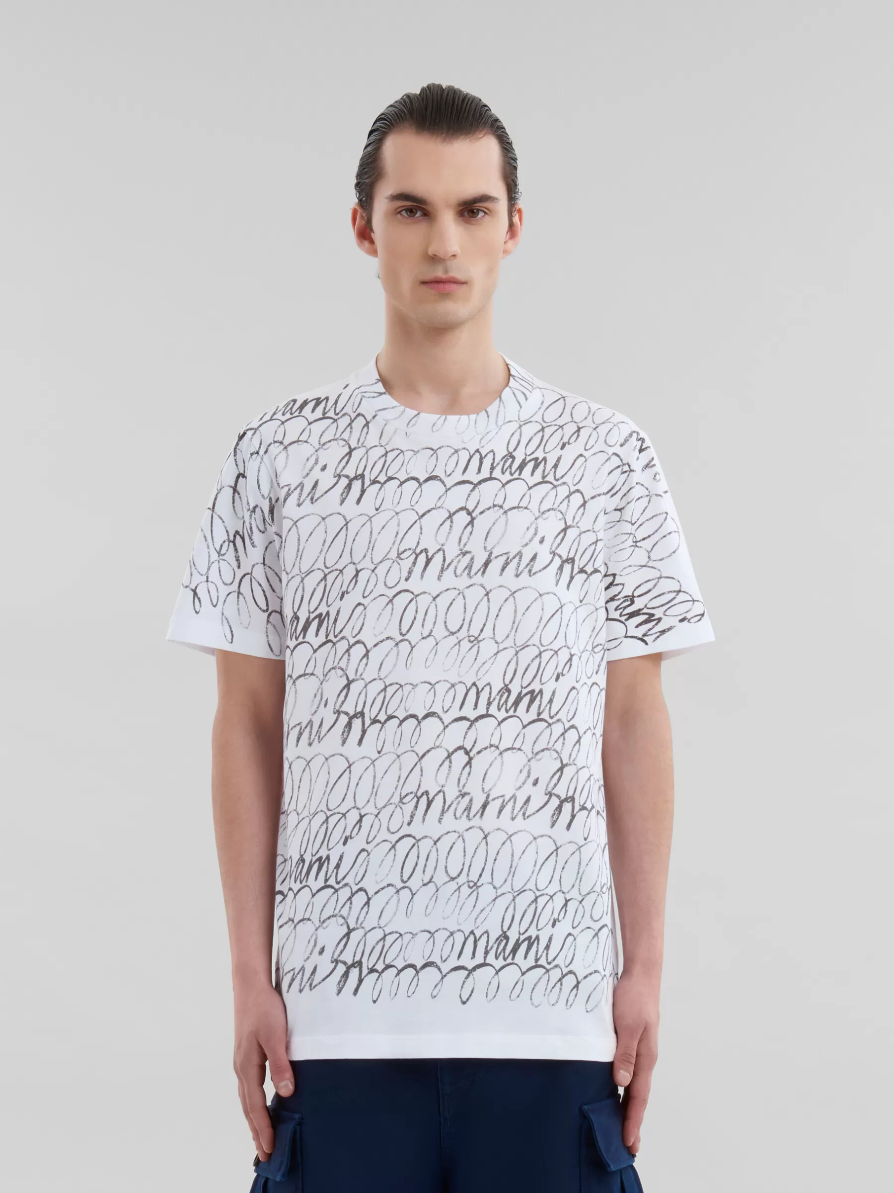 Marni White Organic Cotton T-shirt With Scribble Motif LILYWHITE Hot