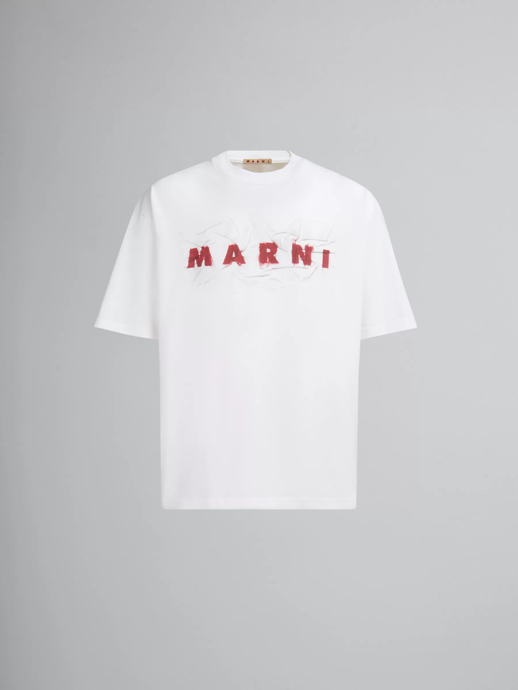 Marni White Organic Cotton T-shirt With Wrinkled Logo LILYWHITE Cheap