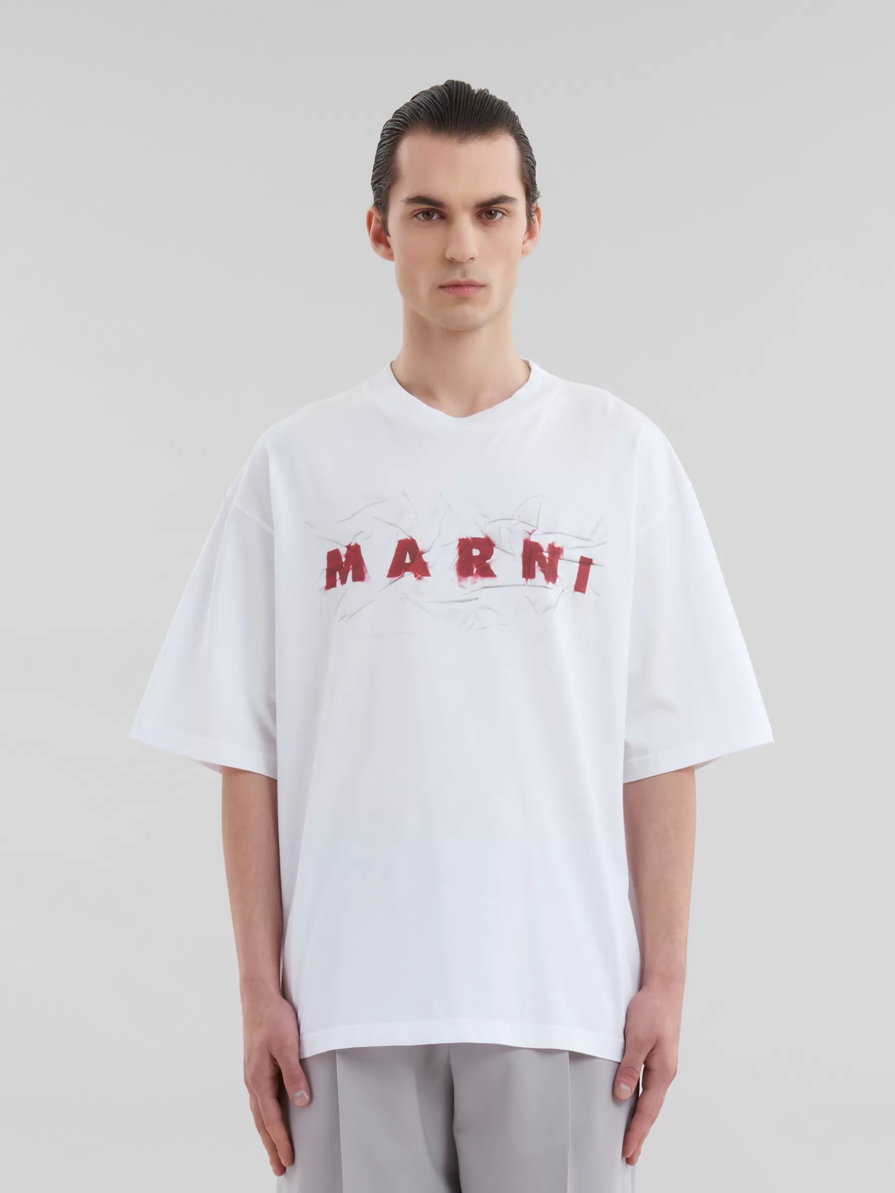 Marni White Organic Cotton T-shirt With Wrinkled Logo LILYWHITE Cheap