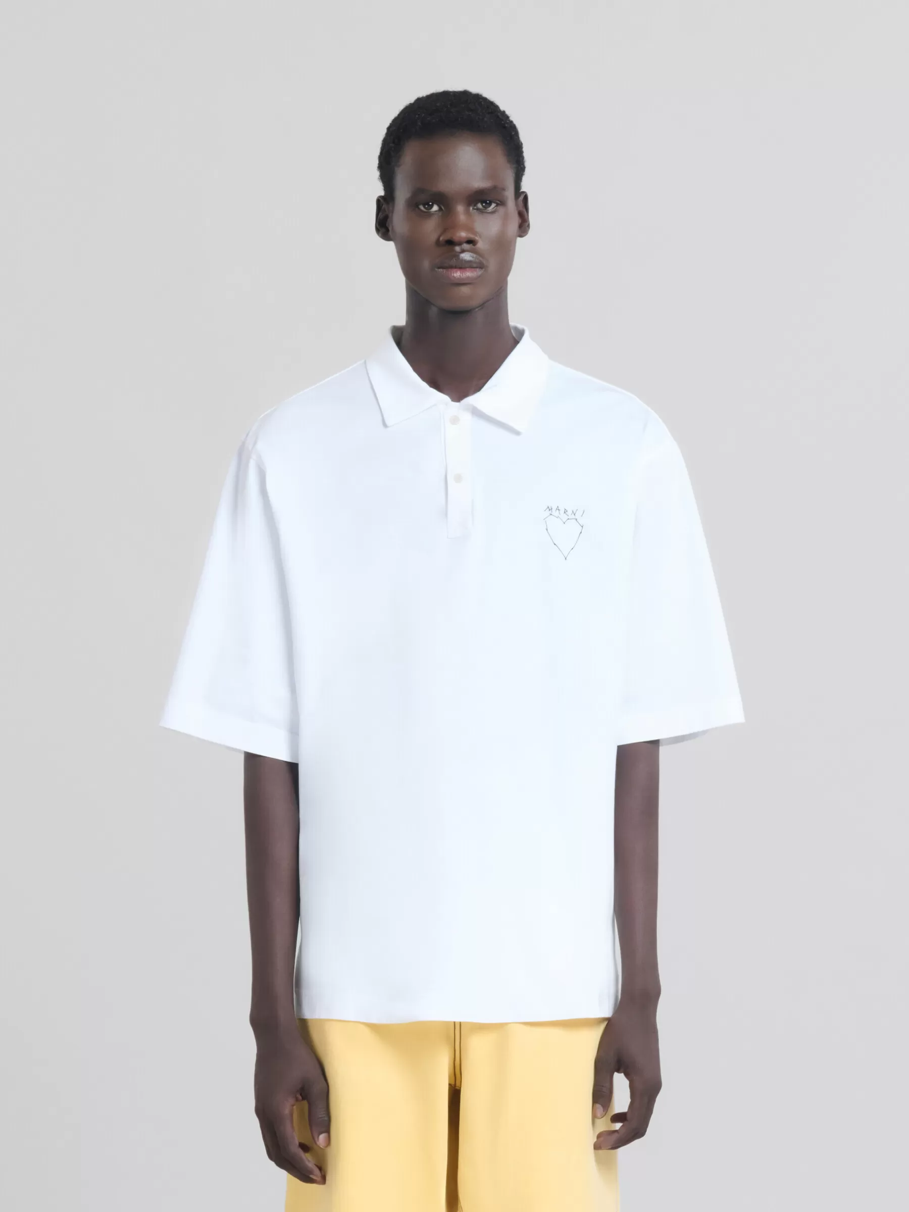 Marni White Organic Jersey Polo Shirt With Back Print LILYWHITE Store