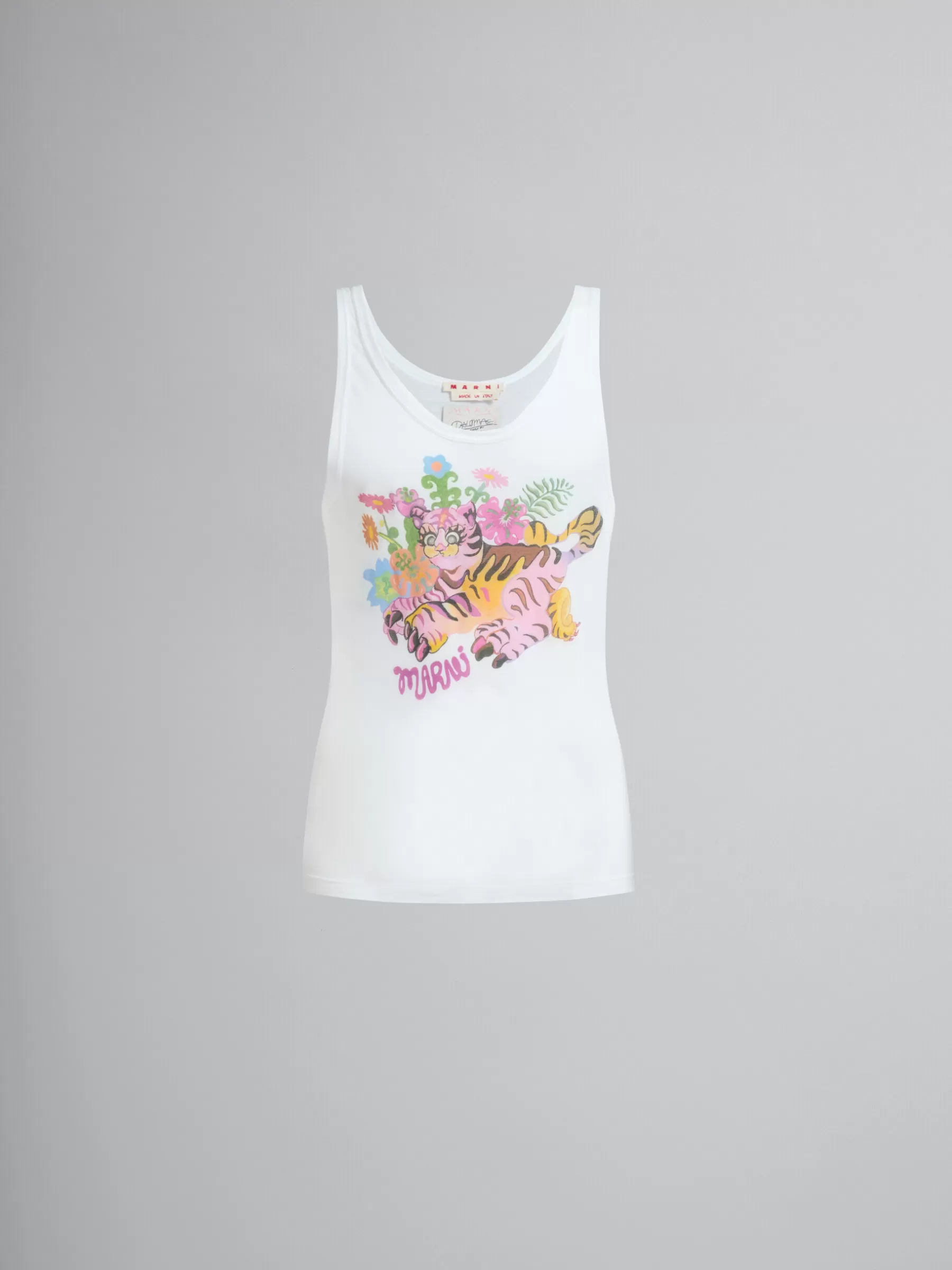 Marni White Organic Jersey Tank Top With Print LILYWHITE Online