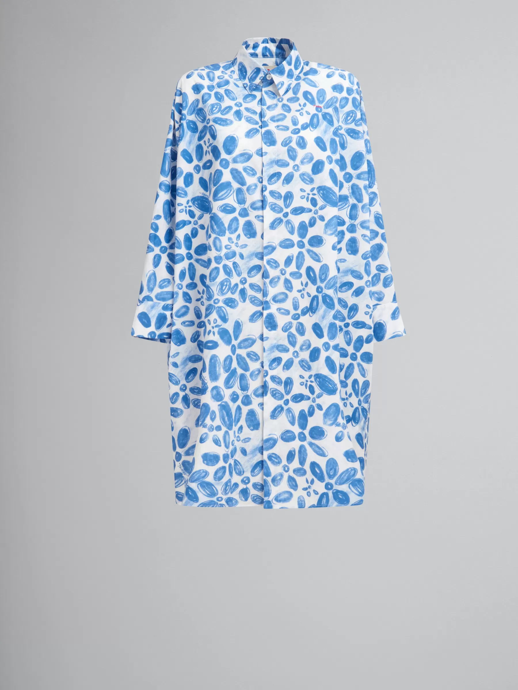 Marni White Poplin Cocoon Dress With Blooming Print IRISBLUE Cheap